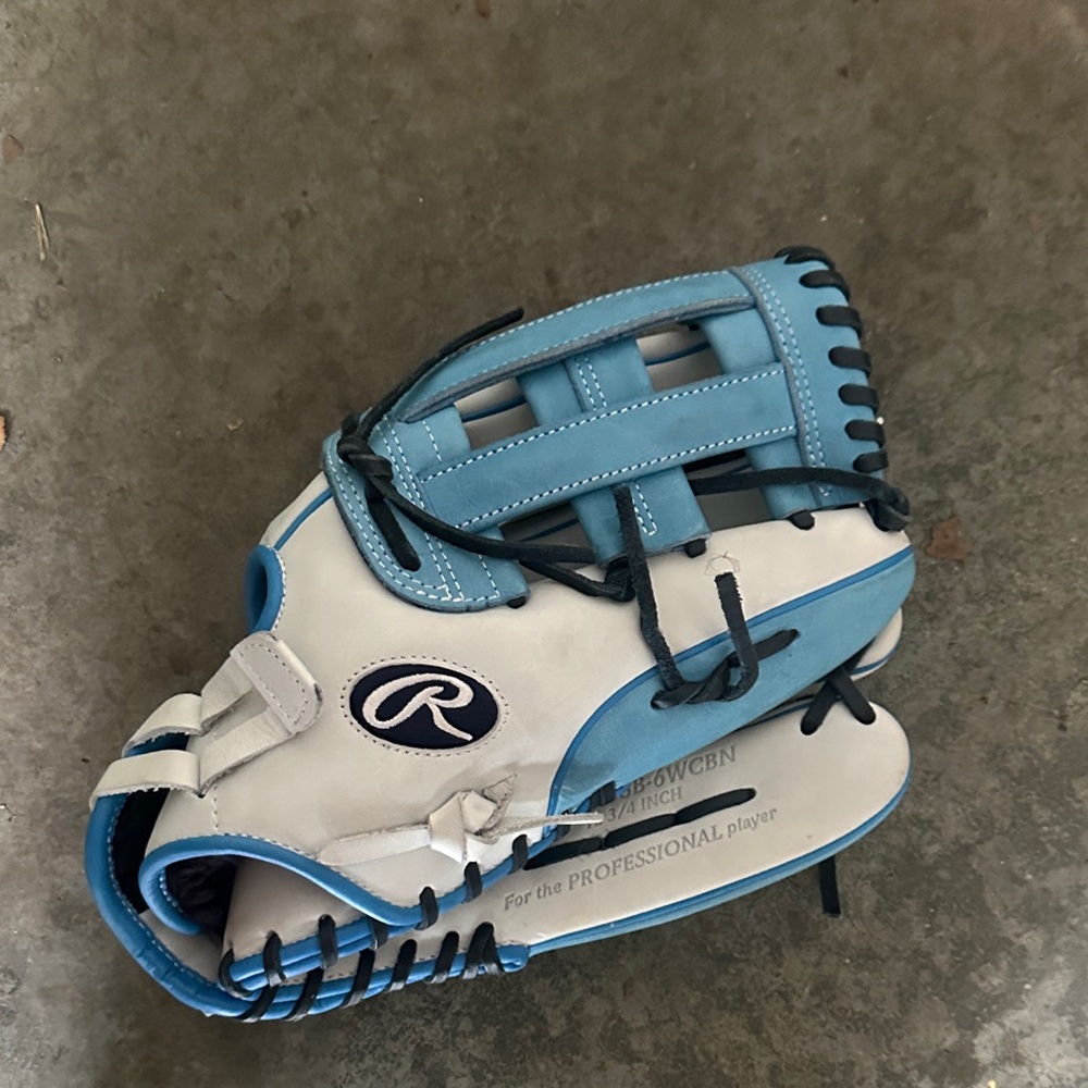 blue and white rawlings liberty advanced softball glove 12 3/4 inch BARELY USED